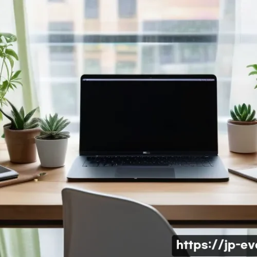 이벤트기획에서 창의력 발휘하는 방법 - A cozy, modern home workspace designed for creative event planning, featuring a tidy wooden desk wit...