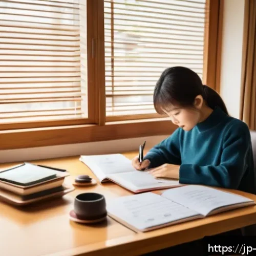 이벤트기획 자격증 취득 노하우 - A modern Japanese study room scene with a young Japanese adult diligently managing a study schedule ...